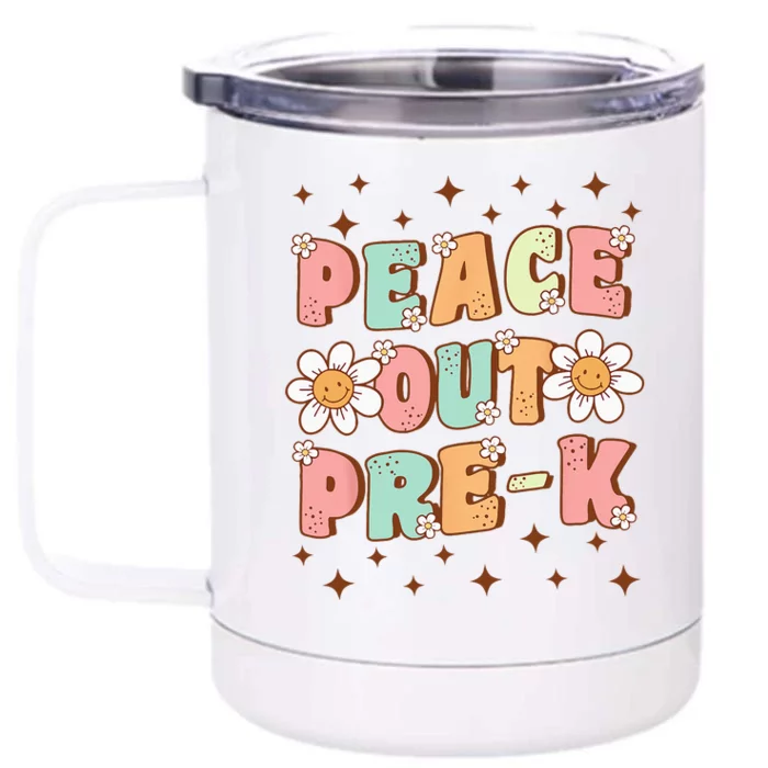 Peace Out Pre-K Cute Groovy Last Day of Preschool Graduation Front & Back 12oz Stainless Steel Tumbler Cup