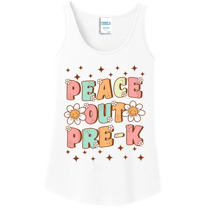 Peace Out Pre-K Cute Groovy Last Day of Preschool Graduation Ladies Essential Tank