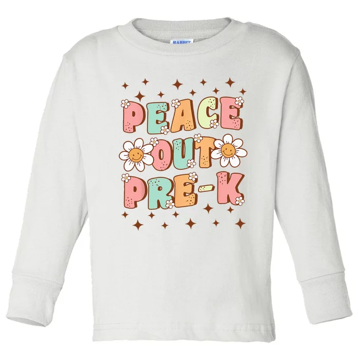 Peace Out Pre-K Cute Groovy Last Day of Preschool Graduation Toddler Long Sleeve Shirt