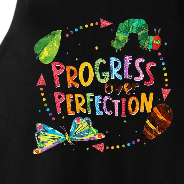 Progress Over Perfection Caterpillar Back To School Teacher Ladies Tri-Blend Wicking Tank