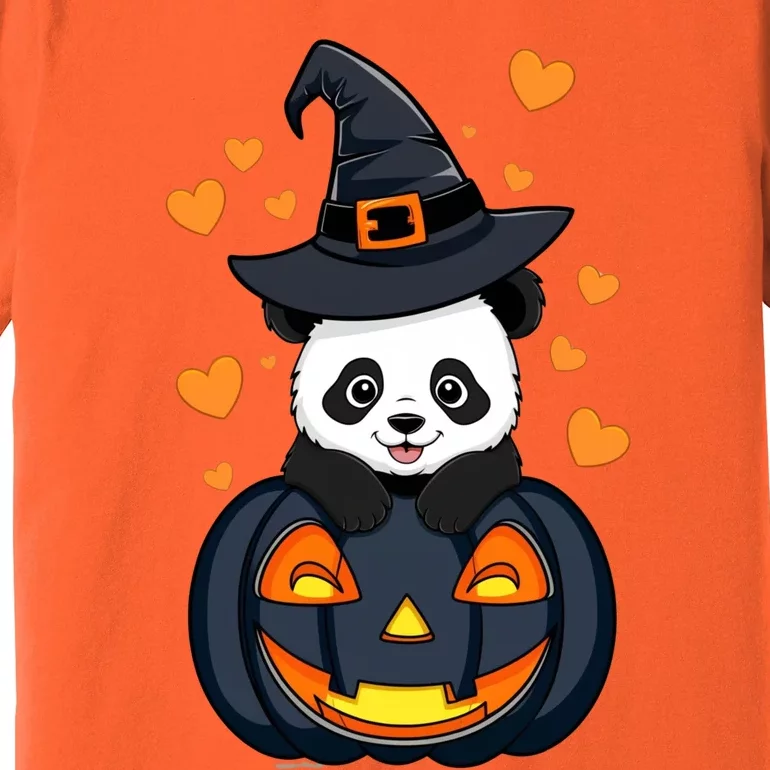 Panda On Pumpkin Witch Hat Pumpkin Face Halloween Panda Premium T-Shirt