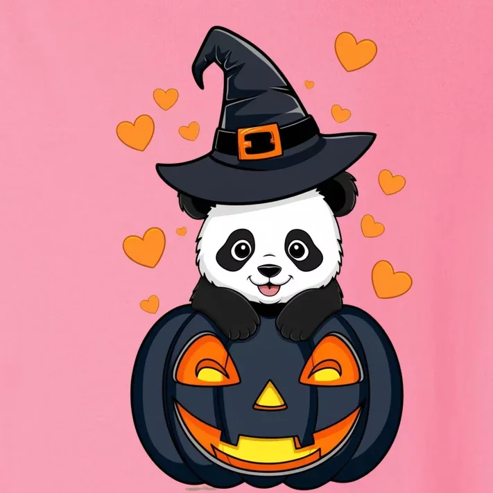 Panda On Pumpkin Witch Hat Pumpkin Face Halloween Panda Toddler Long Sleeve Shirt