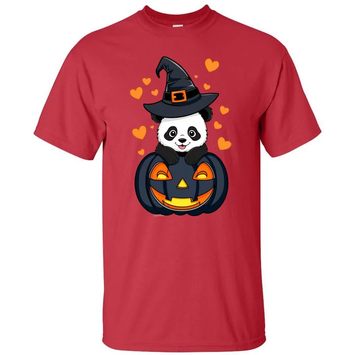 Panda On Pumpkin Witch Hat Pumpkin Face Halloween Panda Tall T-Shirt