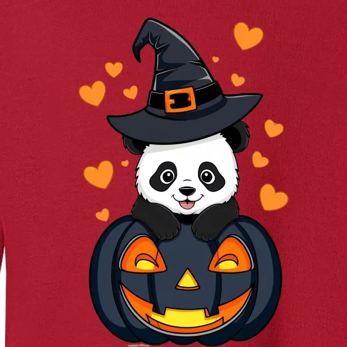 Panda On Pumpkin Witch Hat Pumpkin Face Halloween Panda Toddler Sweatshirt