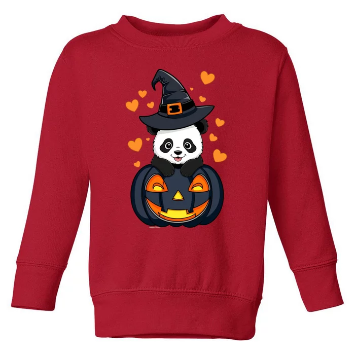 Panda On Pumpkin Witch Hat Pumpkin Face Halloween Panda Toddler Sweatshirt