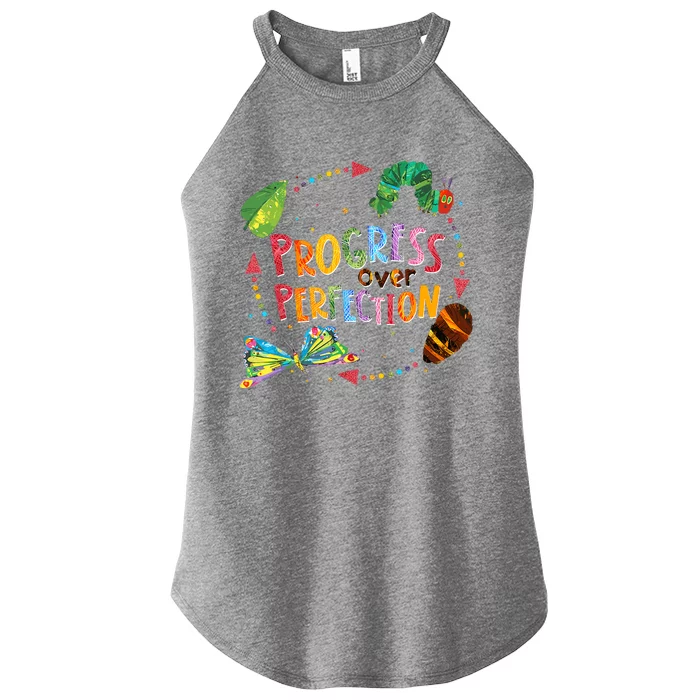 Progress Over Perfection Caterpillar Back To School Teacher Women’s Perfect Tri Rocker Tank