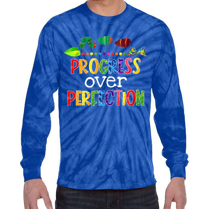 Progress Over Perfection Motivational Teacher Tie-Dye Long Sleeve Shirt