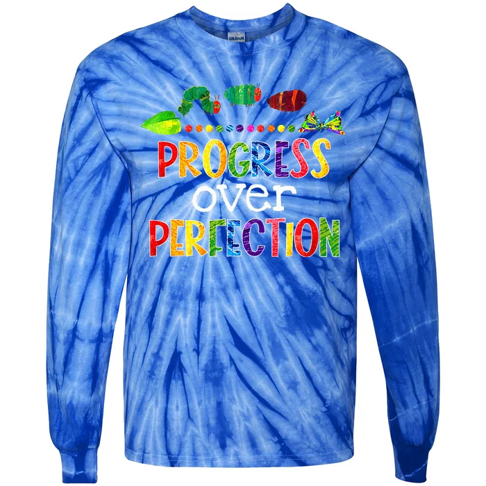 Progress Over Perfection Motivational Teacher Tie-Dye Long Sleeve Shirt