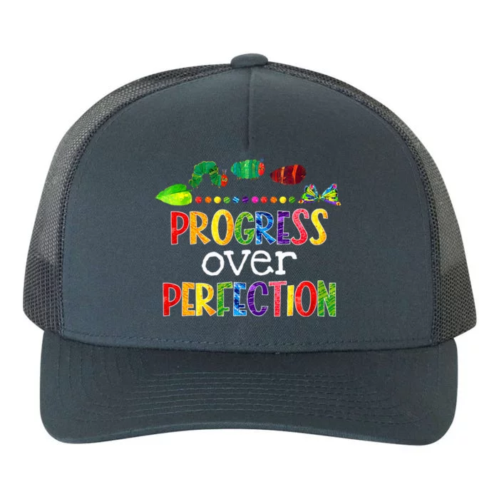 Progress Over Perfection Motivational Teacher Yupoong Adult 5-Panel Trucker Hat