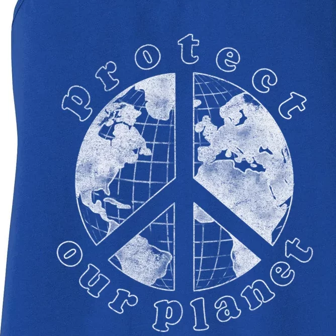 Protect Our Planet Globe Love And Peace Sign Great Gift Women's Racerback Tank