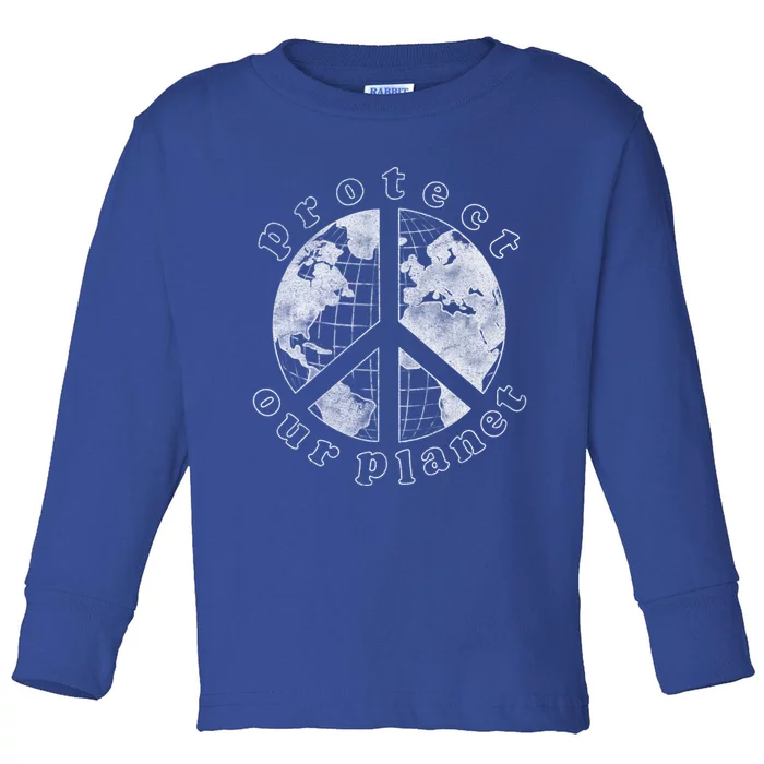 Protect Our Planet Globe Love And Peace Sign Great Gift Toddler Long Sleeve Shirt