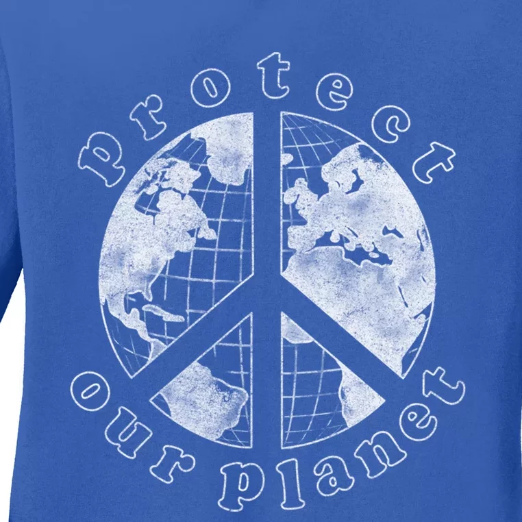 Protect Our Planet Globe Love And Peace Sign Great Gift Ladies Long Sleeve Shirt