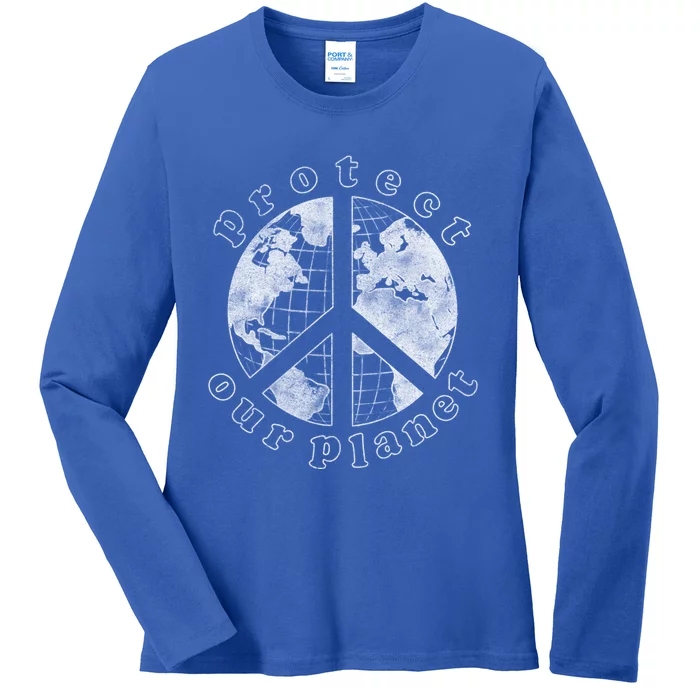 Protect Our Planet Globe Love And Peace Sign Great Gift Ladies Long Sleeve Shirt