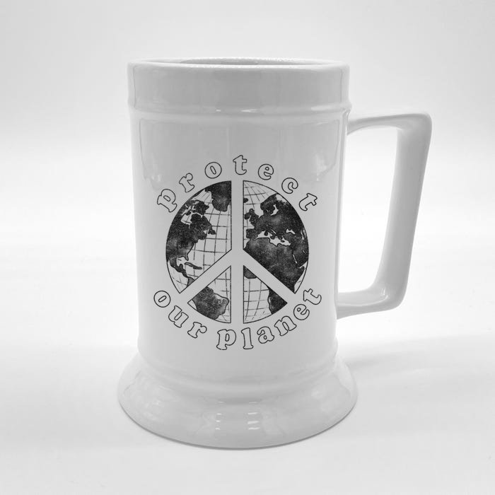 Protect Our Planet Globe Love And Peace Sign Great Gift Front & Back Beer Stein