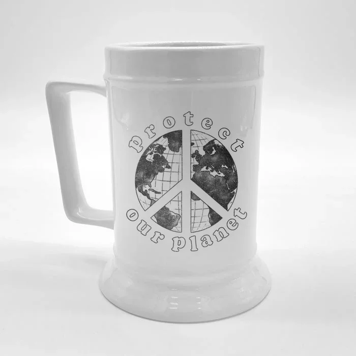 Protect Our Planet Globe Love And Peace Sign Great Gift Front & Back Beer Stein