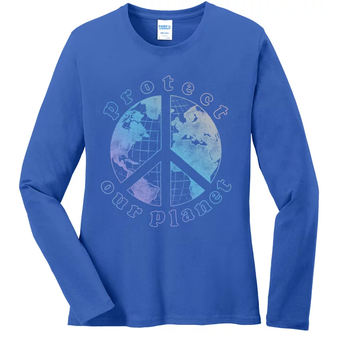 Protect Our Planet Globe Love And Peace Sign Cool Gift Ladies Long Sleeve Shirt