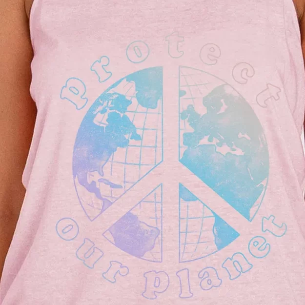 Protect Our Planet Globe Love And Peace Sign Cool Gift Women's Knotted Racerback Tank