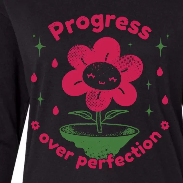 Progress Over Perfection Flower Womens Cotton Relaxed Long Sleeve T-Shirt