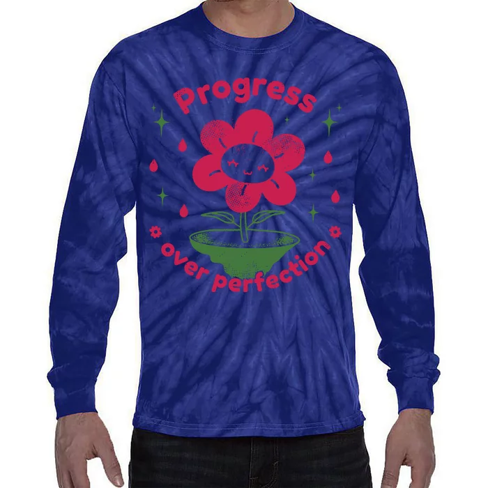 Progress Over Perfection Flower Tie-Dye Long Sleeve Shirt