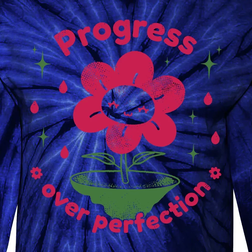 Progress Over Perfection Flower Tie-Dye Long Sleeve Shirt