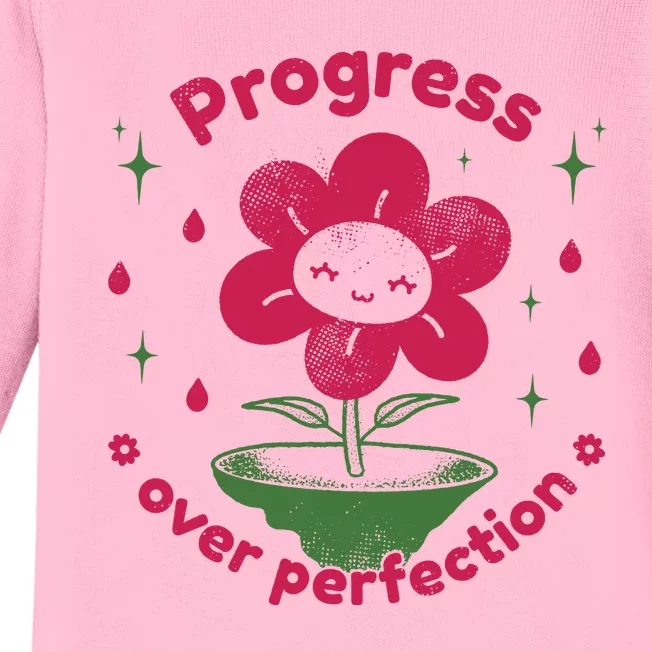 Progress Over Perfection Flower Baby Long Sleeve Bodysuit