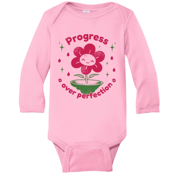 Progress Over Perfection Flower Baby Long Sleeve Bodysuit