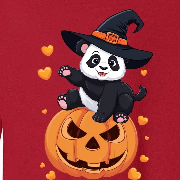 Panda On Pumpkin Witch Hat Pumpkin Face Halloween Panda Toddler Sweatshirt