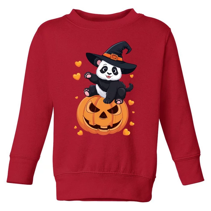 Panda On Pumpkin Witch Hat Pumpkin Face Halloween Panda Toddler Sweatshirt