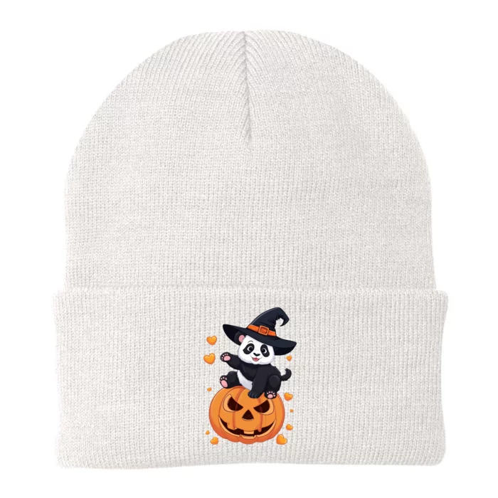 Panda On Pumpkin Witch Hat Pumpkin Face Halloween Panda Knit Cap Winter Beanie