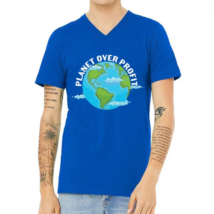 Planet Over Profit Earth Day Environtal Gift V-Neck T-Shirt