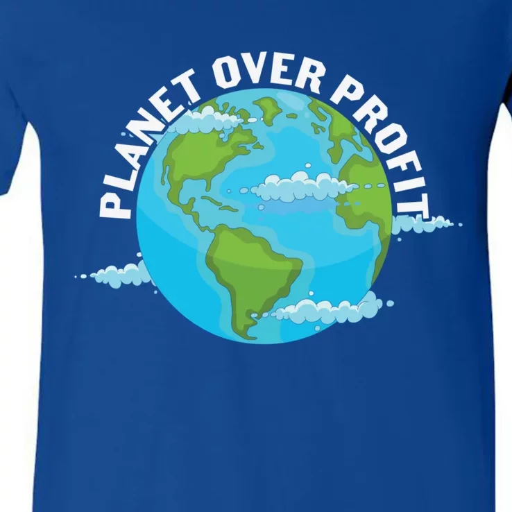 Planet Over Profit Earth Day Environtal Gift V-Neck T-Shirt