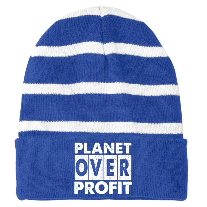 Planet Over Profit Mother Earth Day Cute Gift Striped Beanie with Solid Band