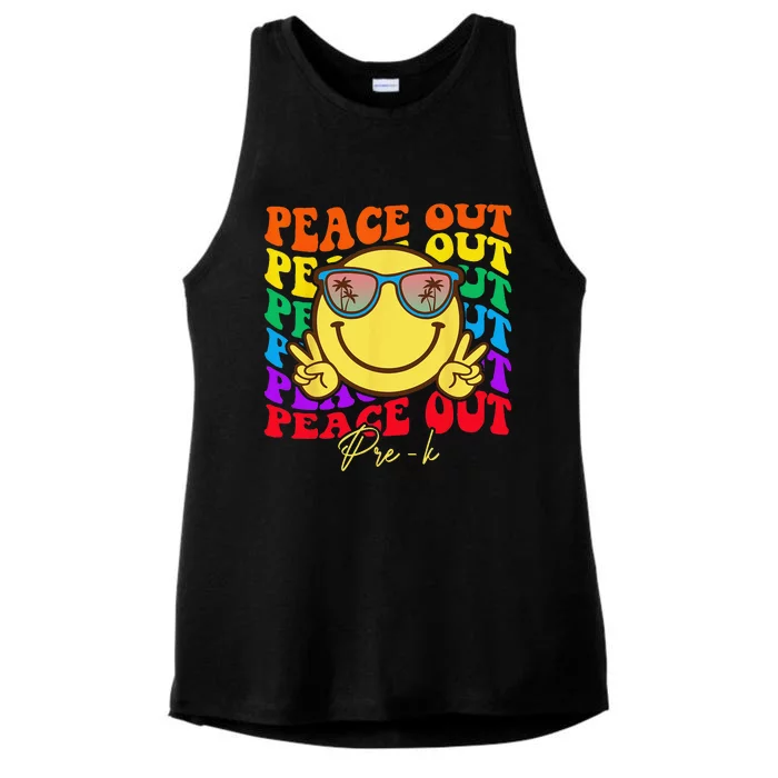 Peace Out PreK Graduation Smile Retro Face Ladies Tri-Blend Wicking Tank