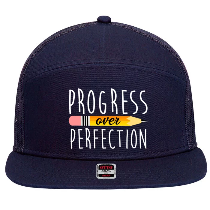 Progress Over Perfection 7 Panel Mesh Trucker Snapback Hat