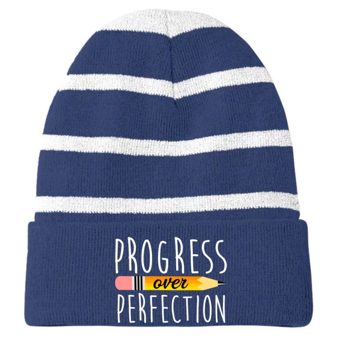 Progress Over Perfection Striped Beanie with Solid Band