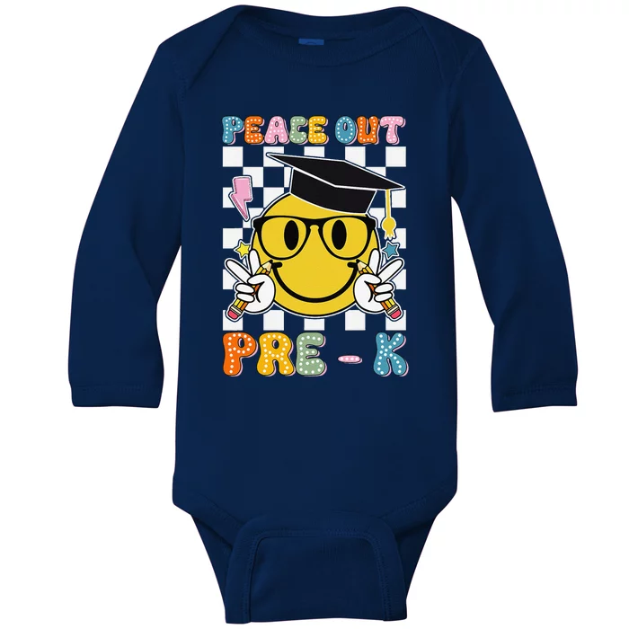 Peace Out Pre K Last Day Of School Smile Face Teachers Baby Long Sleeve Bodysuit