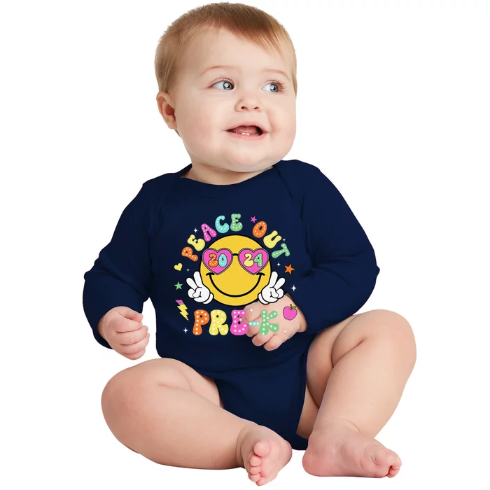 Peace Out Prek Cute Groovy Last Day Of Prek Baby Long Sleeve Bodysuit