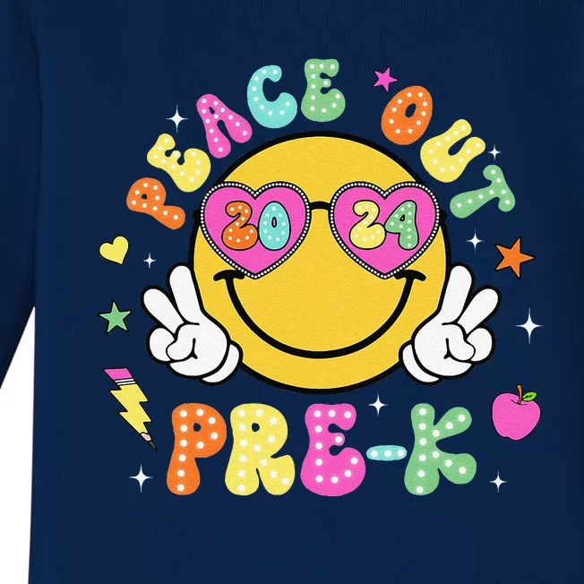 Peace Out Prek Cute Groovy Last Day Of Prek Baby Long Sleeve Bodysuit