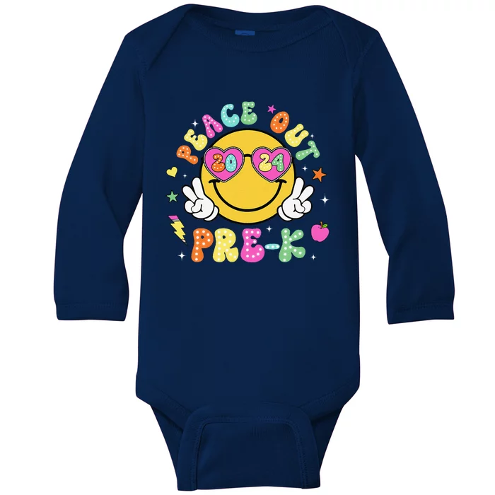 Peace Out Prek Cute Groovy Last Day Of Prek Baby Long Sleeve Bodysuit