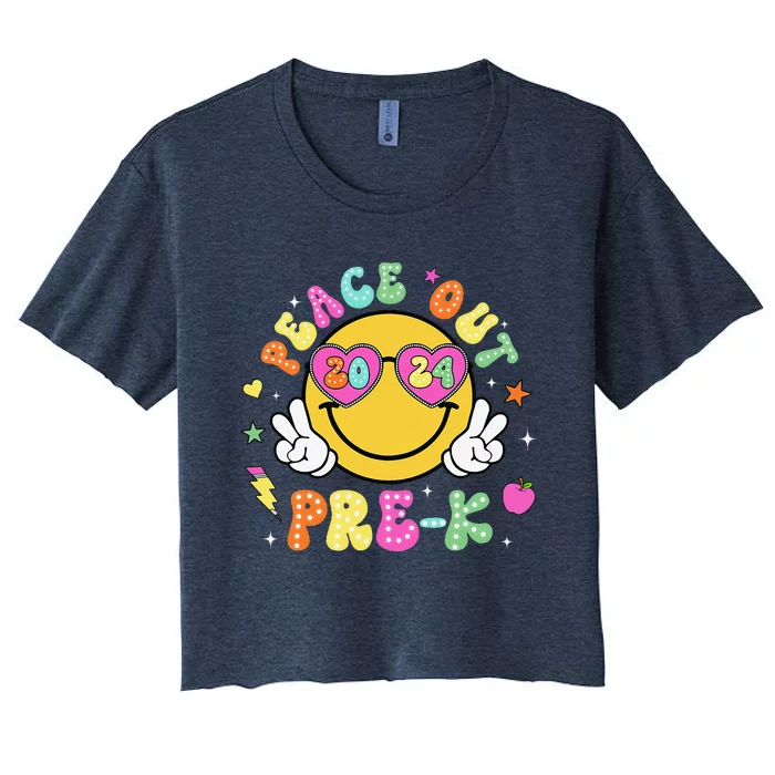 Peace Out Prek Cute Groovy Last Day Of Prek Women's Crop Top Tee