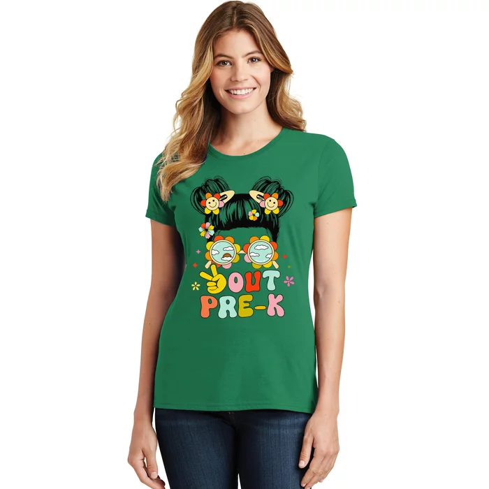 Peace Out Prek Graduation Messy Bun Women's T-Shirt