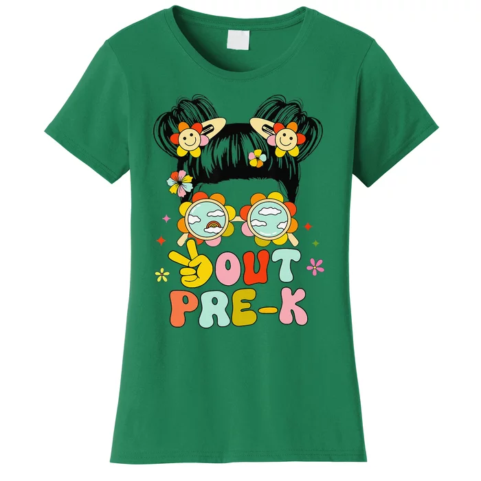 Peace Out Prek Graduation Messy Bun Women's T-Shirt