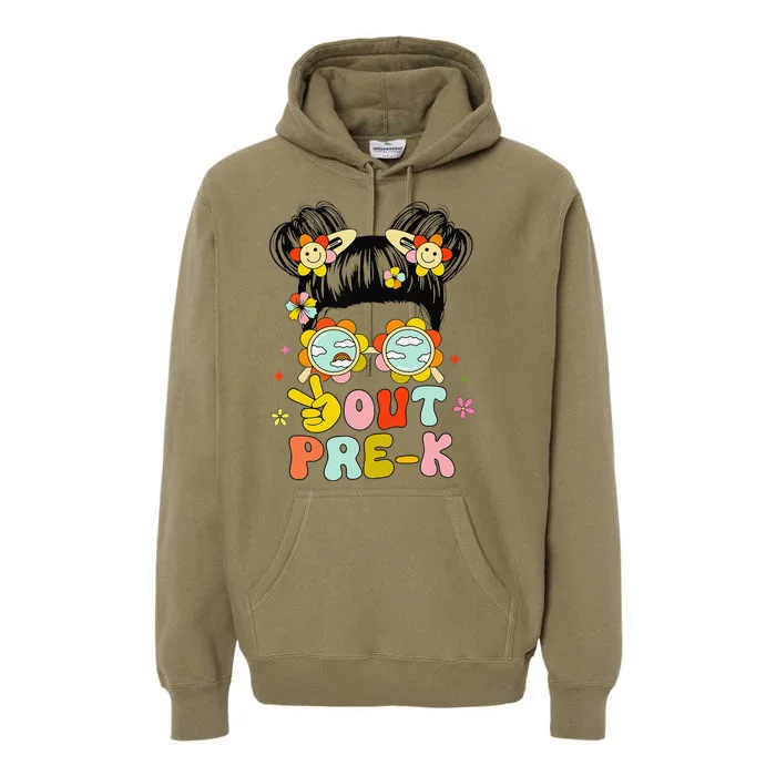 Peace Out Prek Graduation Messy Bun Premium Hoodie