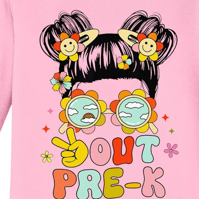 Peace Out Prek Graduation Messy Bun Baby Long Sleeve Bodysuit