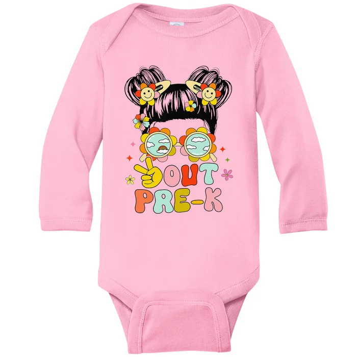 Peace Out Prek Graduation Messy Bun Baby Long Sleeve Bodysuit