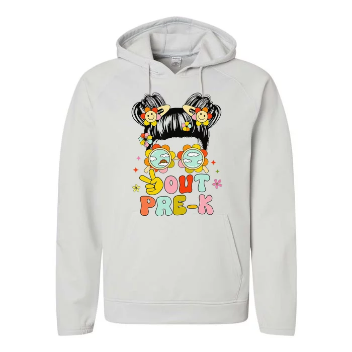 Peace Out Prek Graduation Messy Bun Performance Fleece Hoodie