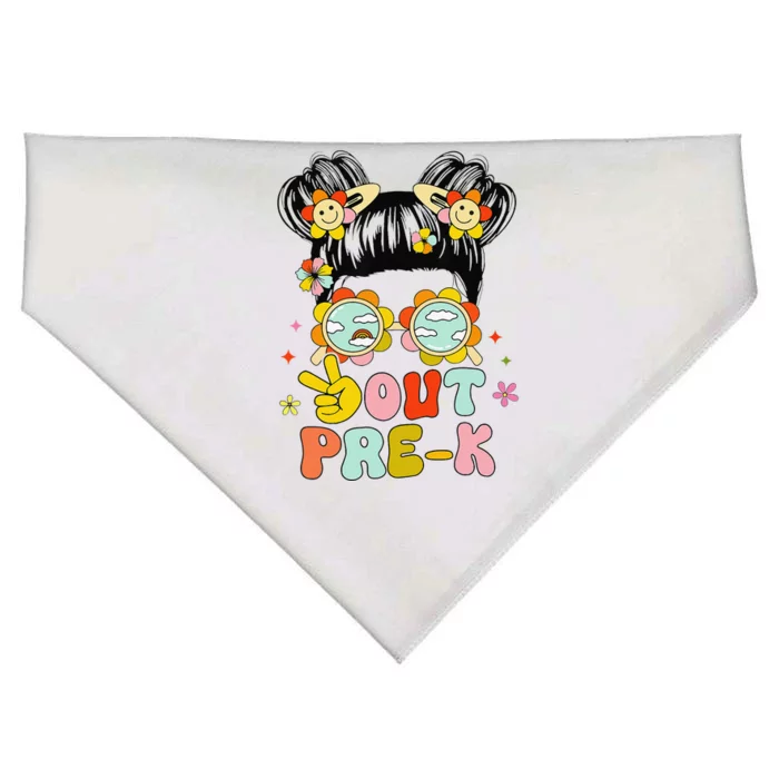 Peace Out Prek Graduation Messy Bun USA-Made Doggie Bandana