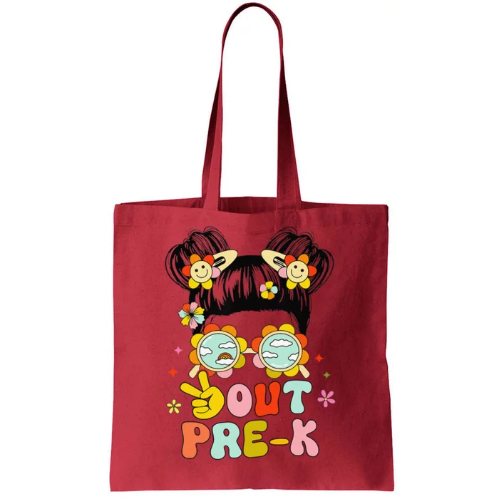 Peace Out Prek Graduation Messy Bun Tote Bag