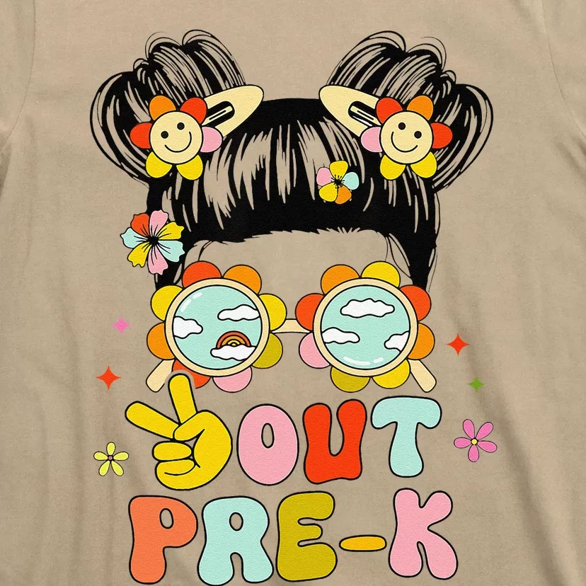 Peace Out Prek Graduation Messy Bun T-Shirt