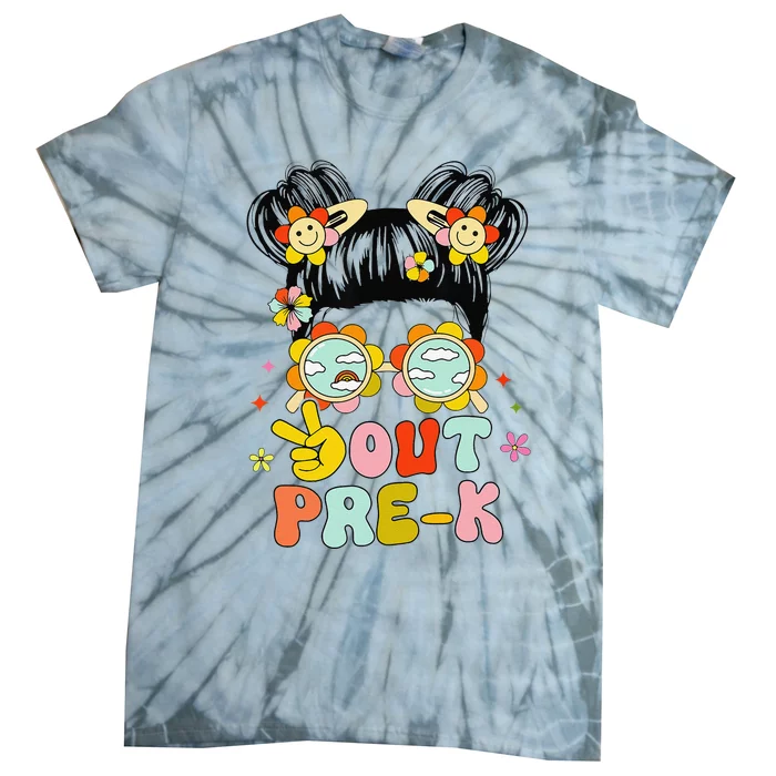 Peace Out Prek Graduation Messy Bun Tie-Dye T-Shirt